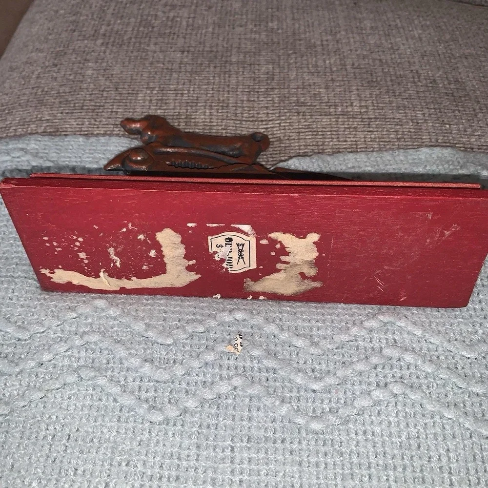 Vintage Cast Iron Daschund Nutcracker  With Red Wooden Base  Whimsical 1950s